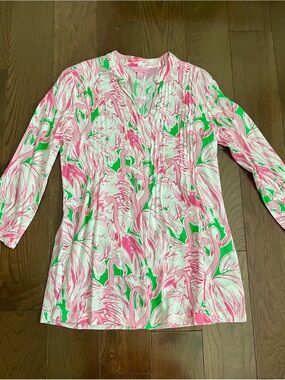 Lilly Pulitzer Pink & Green Flamingo Print Tunic Top